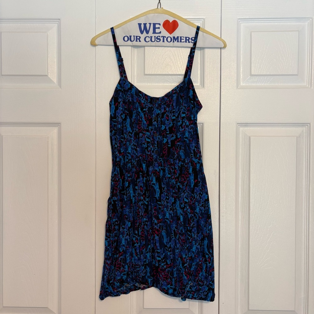 Express blue abstract sundress with pockets XS